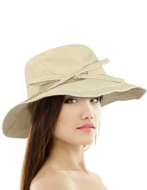 Gingham Wide Brim Bucket Summer Sun Hat