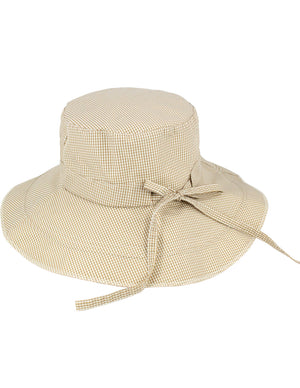 Gingham Wide Brim Bucket Summer Sun Hat