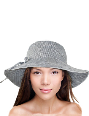 Gingham Wide Brim Bucket Summer Sun Hat