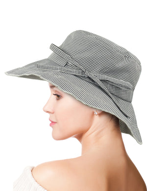 Gingham Wide Brim Bucket Summer Sun Hat