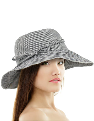 Gingham Wide Brim Bucket Summer Sun Hat