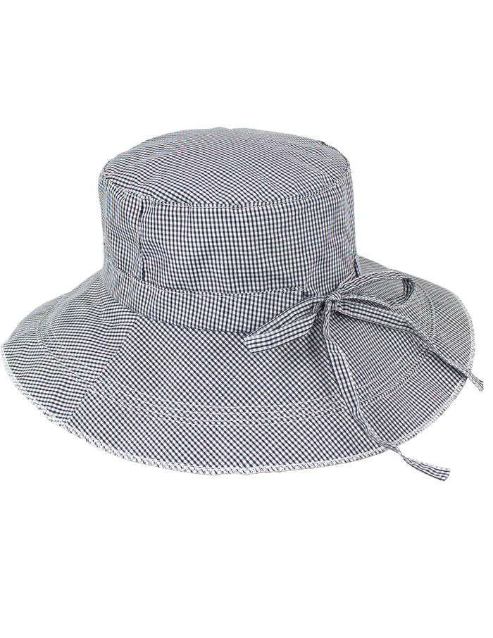 Gingham Wide Brim Bucket Summer Sun Hat