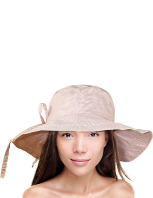 Gingham Wide Brim Bucket Summer Sun Hat