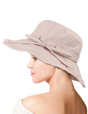 Gingham Wide Brim Bucket Summer Sun Hat