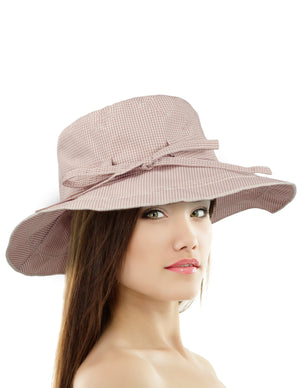 Gingham Wide Brim Bucket Summer Sun Hat