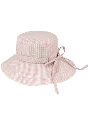 Gingham Wide Brim Bucket Summer Sun Hat