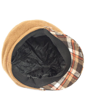 Wool Blend Newsboy Hat - Belt Accent Plaid Visor