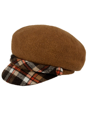 Wool Blend Newsboy Hat - Belt Accent Plaid Visor