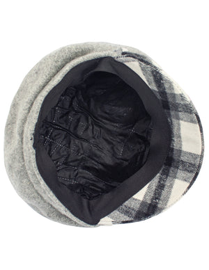 Wool Blend Newsboy Hat - Belt Accent Plaid Visor