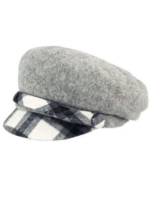 Wool Blend Newsboy Hat - Belt Accent Plaid Visor