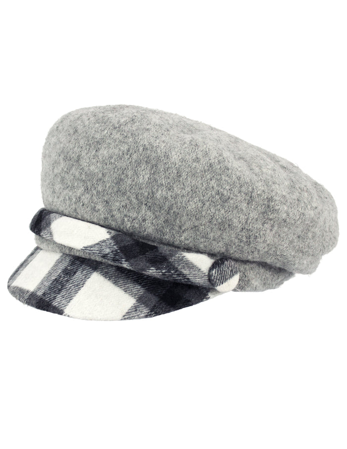 Wool Blend Newsboy Hat - Belt Accent Plaid Visor