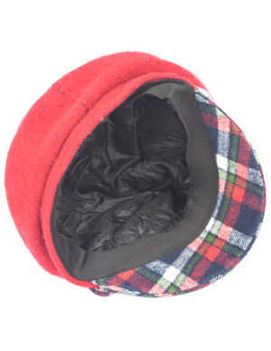 Wool Blend Newsboy Hat - Belt Accent Plaid Visor