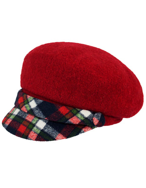 Wool Blend Newsboy Hat - Belt Accent Plaid Visor