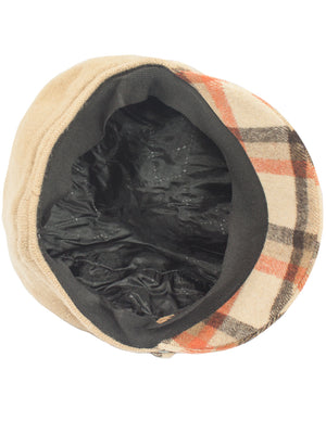 Wool Blend Newsboy Hat - Belt Accent Plaid Visor