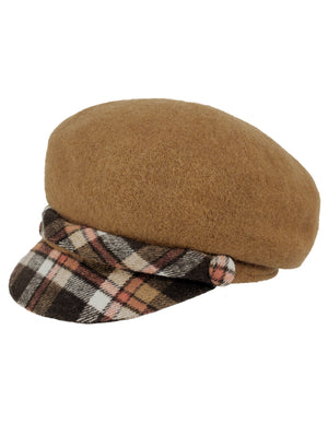 Wool Blend Newsboy Hat - Belt Accent Plaid Visor