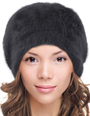 Angora Beanie Hat - Super Soft & Warm Velour Lining - Dahlia