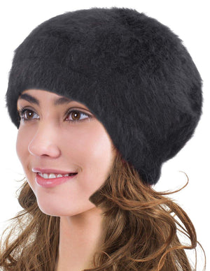 Angora Beanie Hat - Super Soft & Warm Velour Lining - Dahlia
