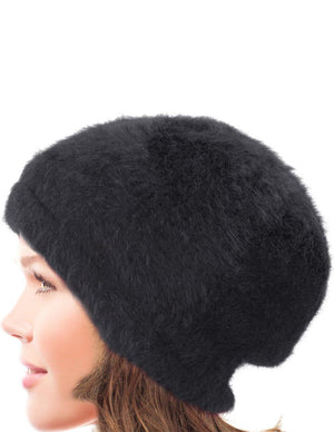 Angora Beanie Hat - Super Soft & Warm Velour Lining - Dahlia