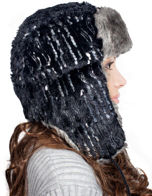 Faux Fur Trapper Hat - Shining Sequin