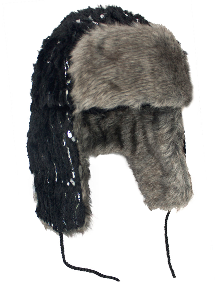 Faux Fur Trapper Hat - Shining Sequin