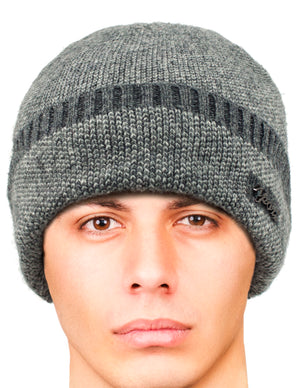 Men's Wool Blend Knit Beanie Hat, Velour Fleece Lined, Gray