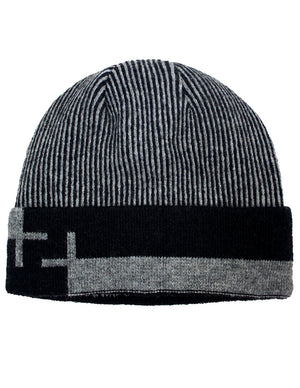 Men's Wool Blend Knit Beanie, Stripe & Velour Fleece Lined