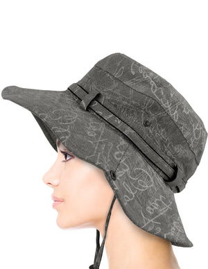 Denim Chalkboard Pattern Boonie Bucket Summer Sun Hat