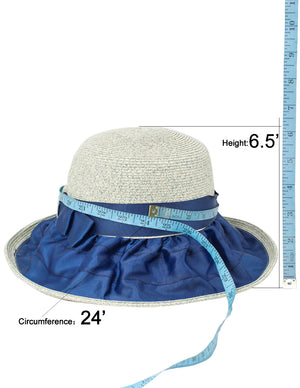 Satin Bow Ribbon Brim Straw Bucket Summer Sun Hat