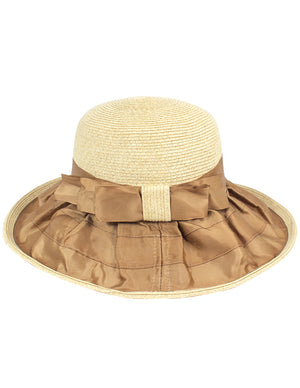 Satin Bow Ribbon Brim Straw Bucket Summer Sun Hat