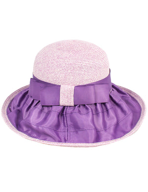 Satin Bow Ribbon Brim Straw Bucket Summer Sun Hat