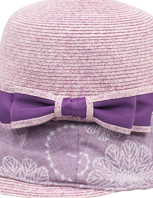 Lace Print Brim Bow Straw Bucket Summer Sun Hat