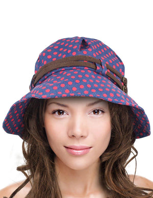 Belted Polka Dot Bucket Summer Sun Hat - Dahlia