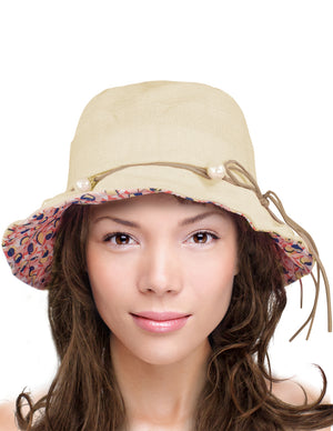 Pearl Drop Accented Bucket Summer Sun Hat