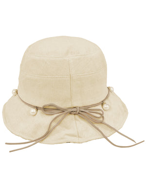 Pearl Drop Accented Bucket Summer Sun Hat