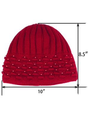 Angora Blend Beanie Hat - Dual Layer Pearl Accent Edge