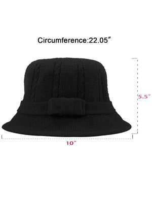 Wool Blend Winter Hat - Cable Bow Cloche Bucket Hat