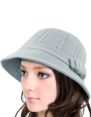 Wool Blend Winter Hat - Cable Bow Cloche Bucket Hat