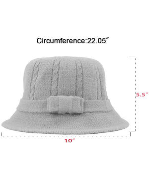 Wool Blend Winter Hat - Cable Bow Cloche Bucket Hat
