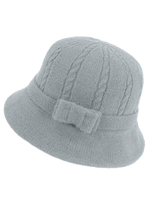 Wool Blend Winter Hat - Cable Bow Cloche Bucket Hat