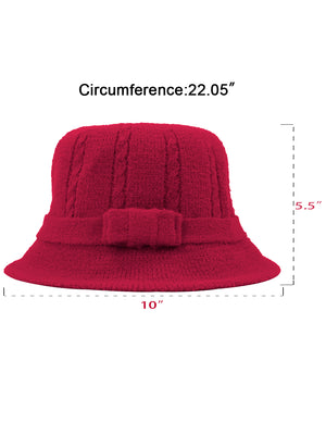Wool Blend Winter Hat - Cable Bow Cloche Bucket Hat