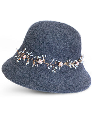 Wool Blend Hand Beaded Winter Bucket Hat / Cloche Hat