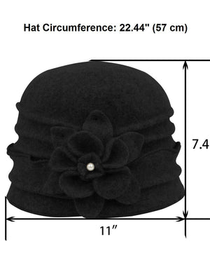 100% Wool Vintage Ruffle Flower Bucket Hat/ Cloche Hat - Dahlia