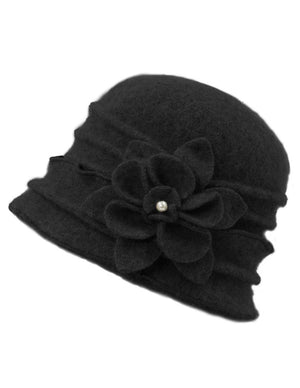 100% Wool Vintage Ruffle Flower Bucket Hat/ Cloche Hat - Dahlia