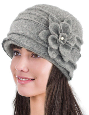 100% Wool Vintage Ruffle Flower Bucket Hat/ Cloche Hat - Dahlia