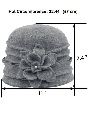 100% Wool Vintage Ruffle Flower Bucket Hat/ Cloche Hat - Dahlia