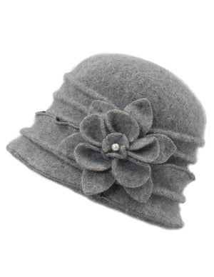 100% Wool Vintage Ruffle Flower Bucket Hat/ Cloche Hat - Dahlia