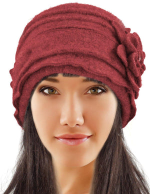 100% Wool Vintage Ruffle Flower Bucket Hat/ Cloche Hat - Dahlia