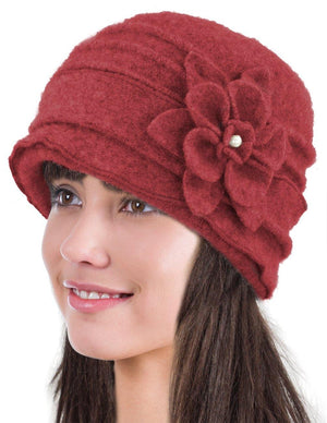 100% Wool Vintage Ruffle Flower Bucket Hat/ Cloche Hat - Dahlia