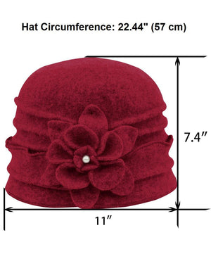 100% Wool Vintage Ruffle Flower Bucket Hat/ Cloche Hat - Dahlia