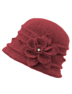 100% Wool Vintage Ruffle Flower Bucket Hat/ Cloche Hat - Dahlia